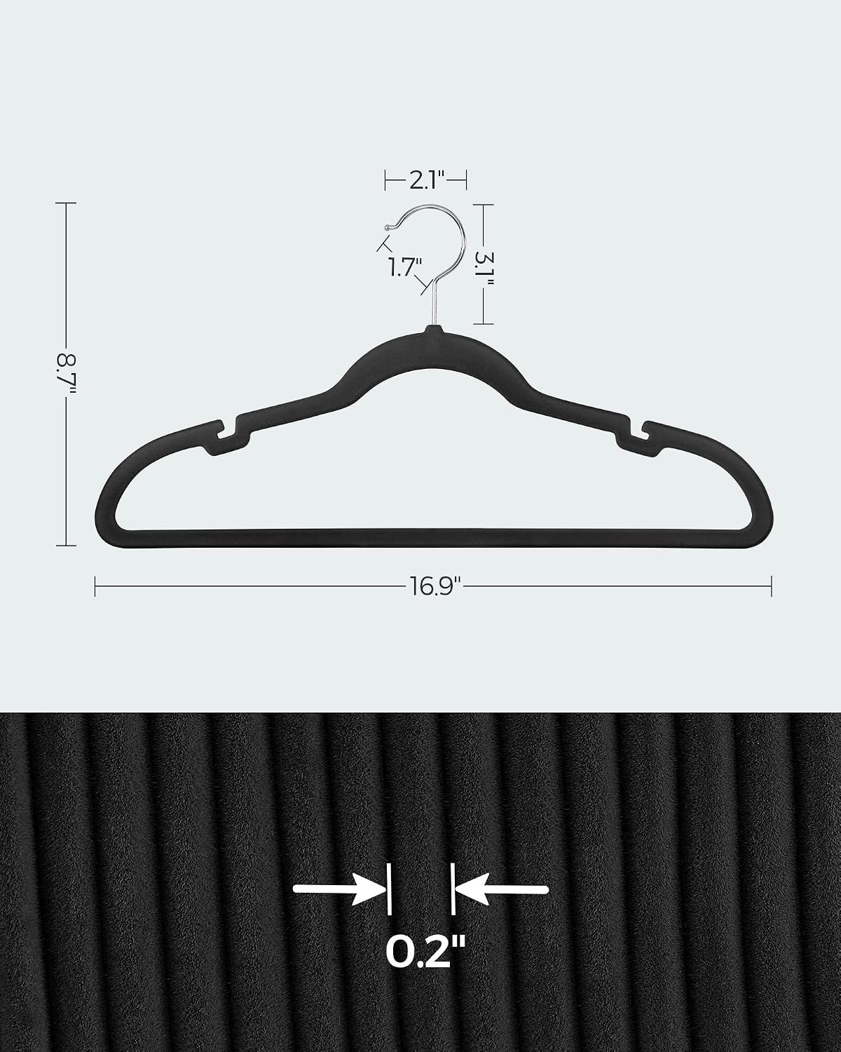 SONGMICS Velvet Hangers 50 Pack, Non-Slip Clothes Hangers, Space-Saving