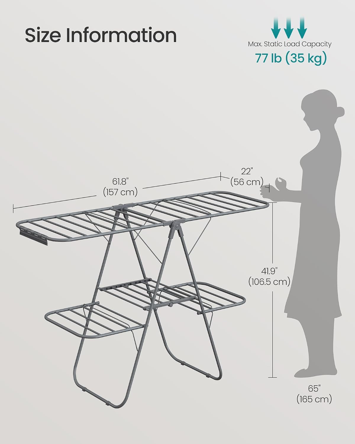 SONGMICS Clothes Drying Rack, Foldable 2-Level Stee Laundry Drying Rack