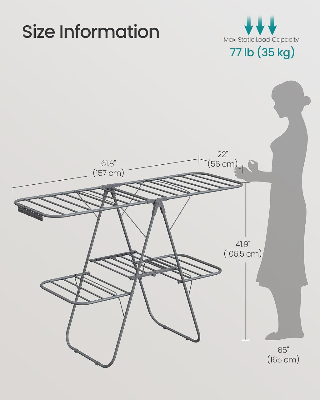 SONGMICS Clothes Drying Rack, Foldable 2-Level Stee Laundry Drying Rack