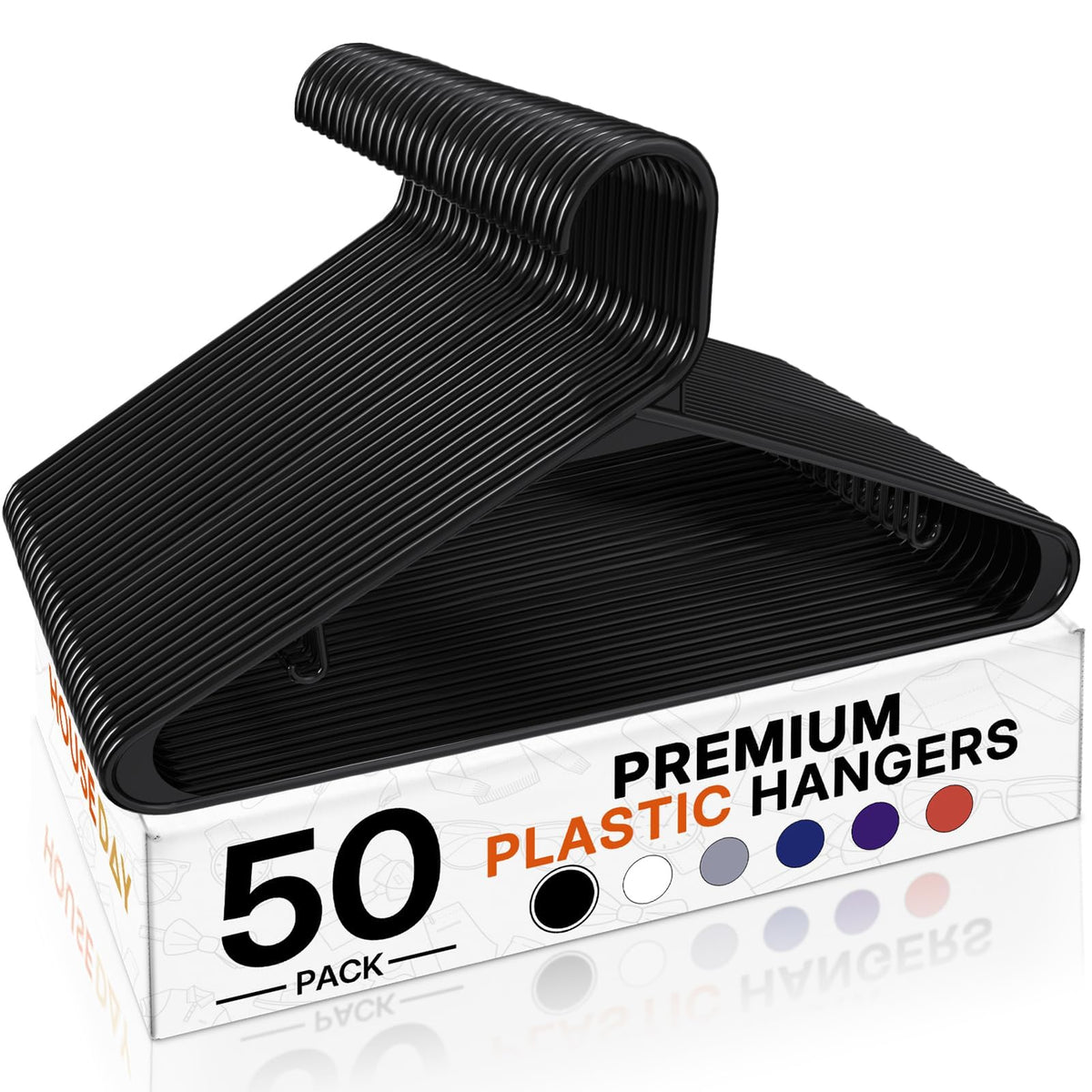 HOUSE DAY White Plastic Hangers 50 Pack, Slim Space-Saving Clothes Hangers