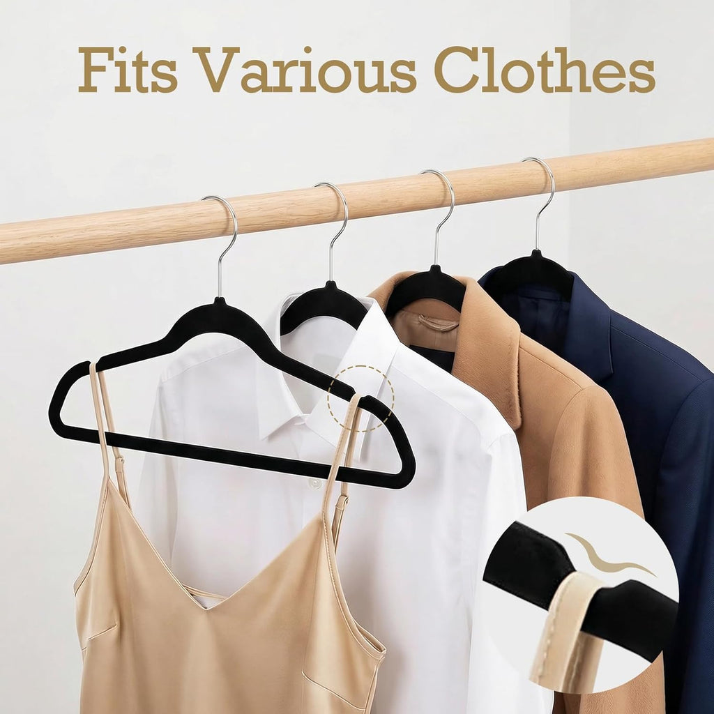 HOUSE DAY Black Velvet Hangers 60 Pack, Premium Non Slip Clothes Hangers