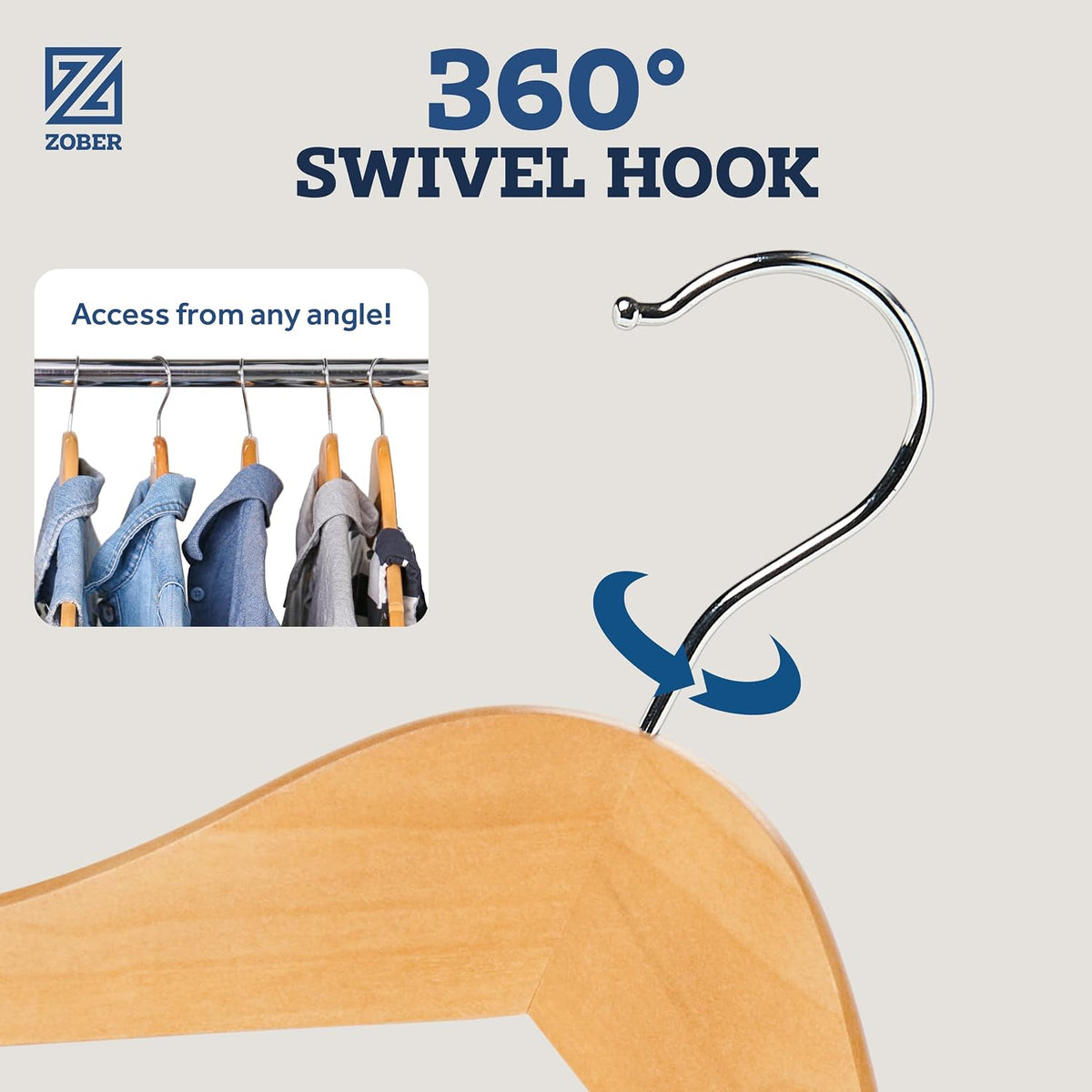 Zober Wooden Hangers 20 Pack, Heavy Duty Clothes Hangers, Non Slip, Natural