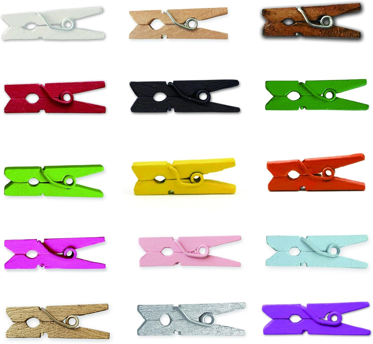 LWR CRAFTS Wooden Mini Clothespins 15 Colors 100 Per Pack 1" 2.5cm (All)