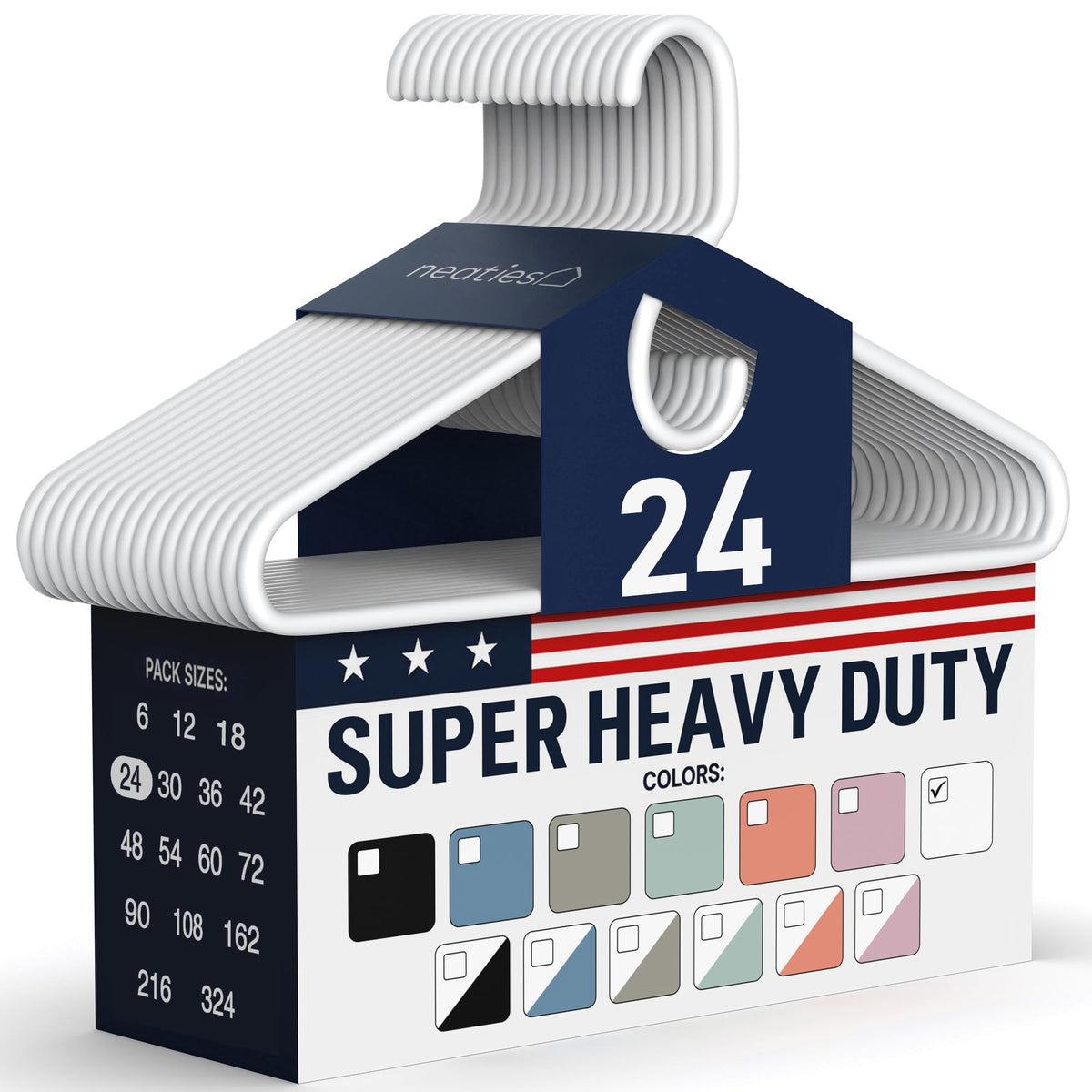 Super Heavy Duty Clothes Hangers 18 Pack – Made in the USA - 10lb Capacity, Thick Plastic Hangers for Pants, Coats, Jackets, Jeans and Adult Clothing – White
