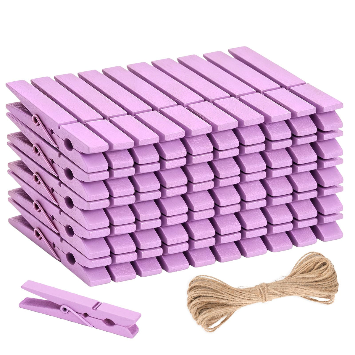 KINGLAKE Colored Clothes Pins Wooden - Colored Clothespins for Crafts 2.9 Inch,50 Pcs 10 Colors Colorful Clothespins Clips with Jute String for Hanging Pictures,Photo Displays,Classroom Arts Crafts