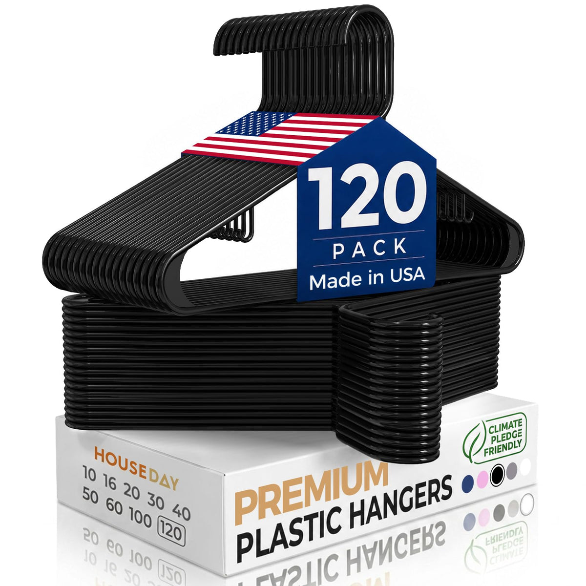 HOUSE DAY Black Plastic Hangers 60 Pack, Slim Space-Saving Clothes Hangers