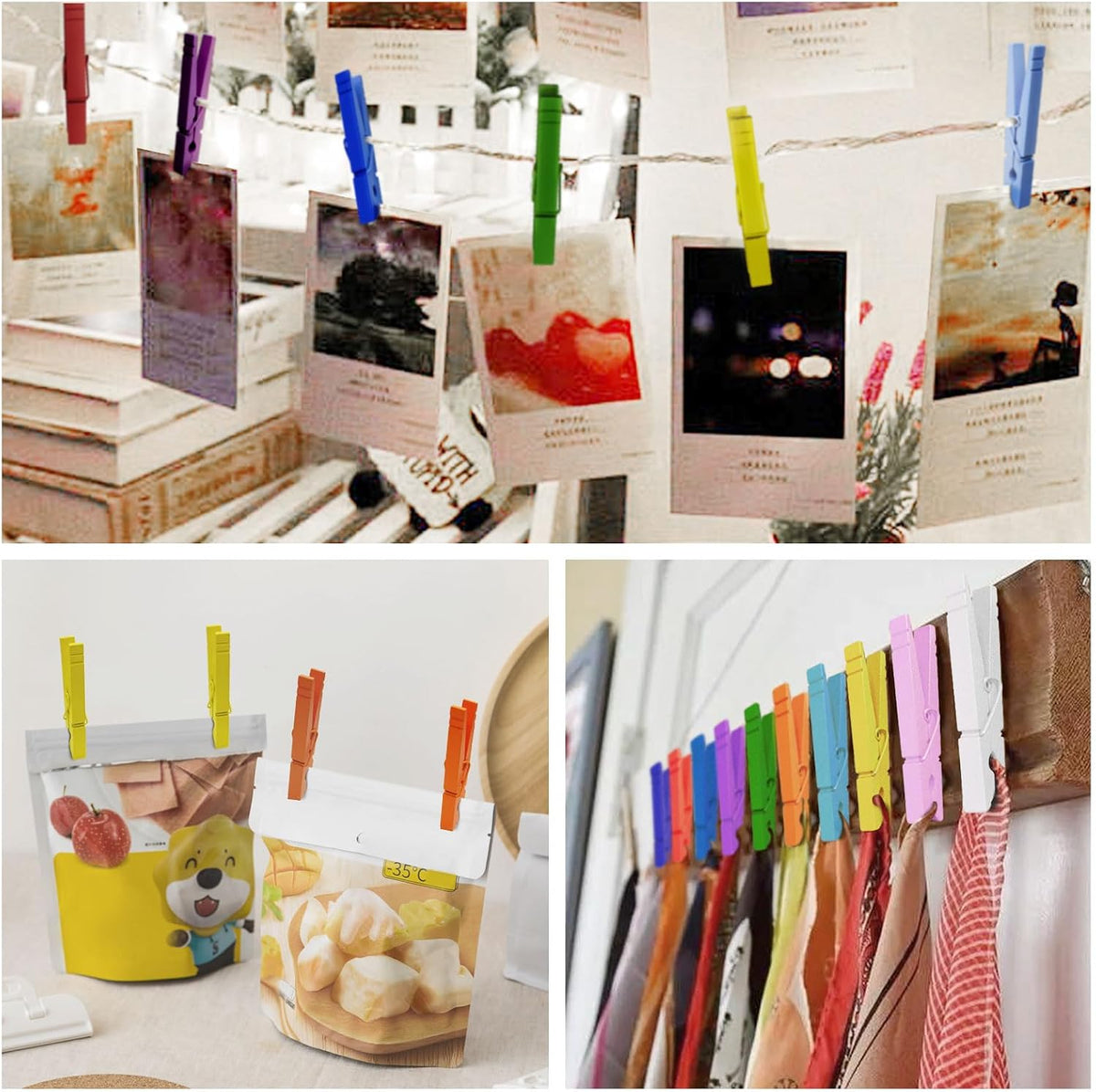 3.5 Inch 50 Pack Colored Wooden Clothespins for Classroom, Craft, Hanging Clothes, Rust Resistant