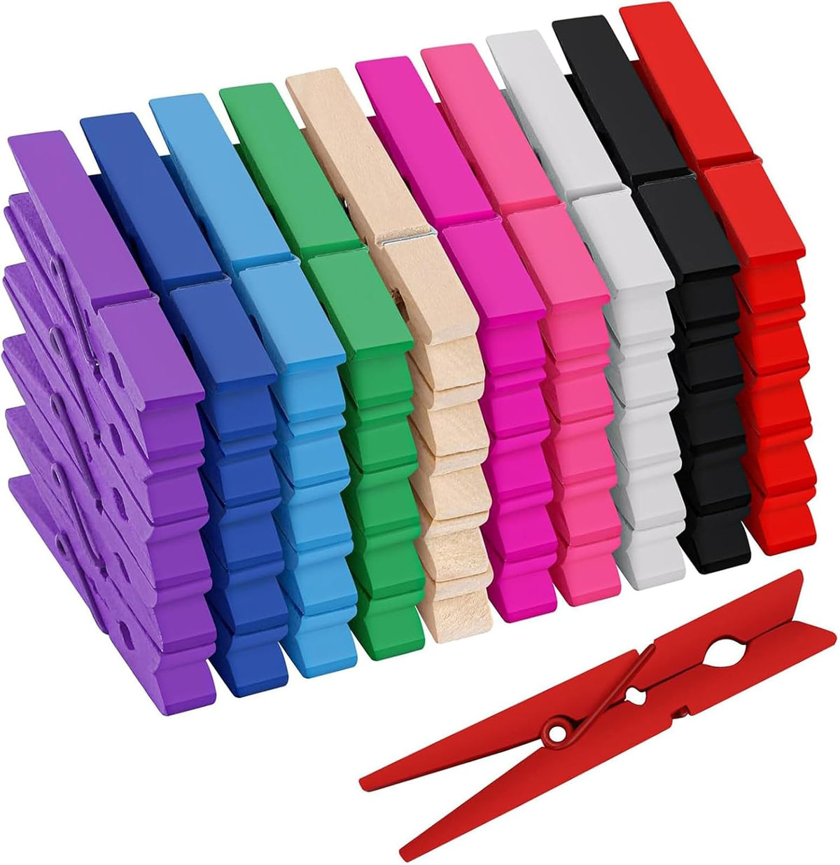 50Pcs Colored Clothes Pins Wooden Clips for Hanging, 2.9inch Clothespins Wood Cheer Pins Decoration for Crafts - 10 Colors
