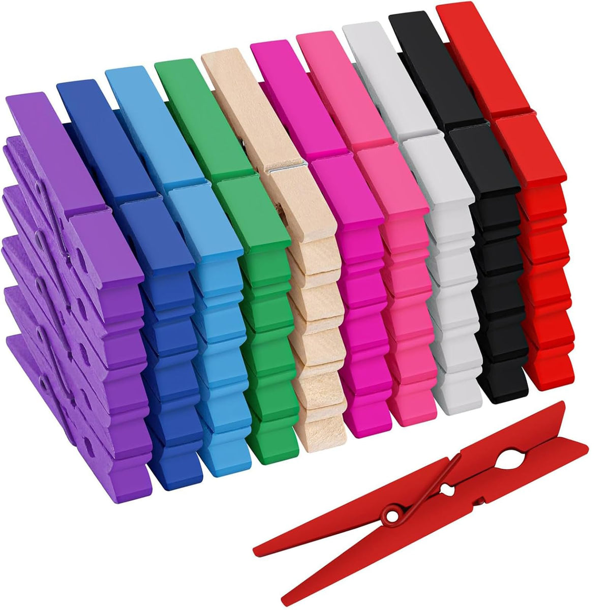 50Pcs Colored Clothes Pins Wooden Clips for Hanging, 2.9inch Clothespins Wood Cheer Pins Decoration for Crafts - 10 Colors