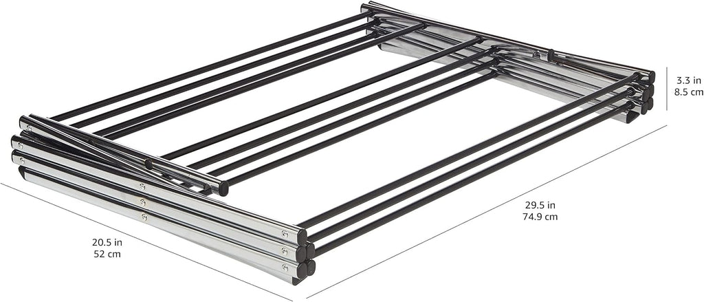 Amazon Basics Foldable Portable Metal Clothes Drying Rack for Indoor Air Drying, Energy Saving, 14.5 x 29.5 x 41.8 inches, Chrome Silver