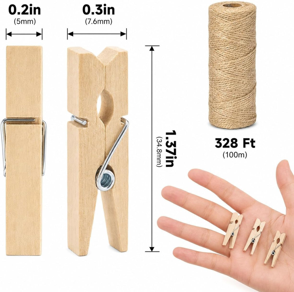 jijAcraft 1.4 Inch Mini Clothes Pins - 100Pcs Wooden Clothespins for Photo