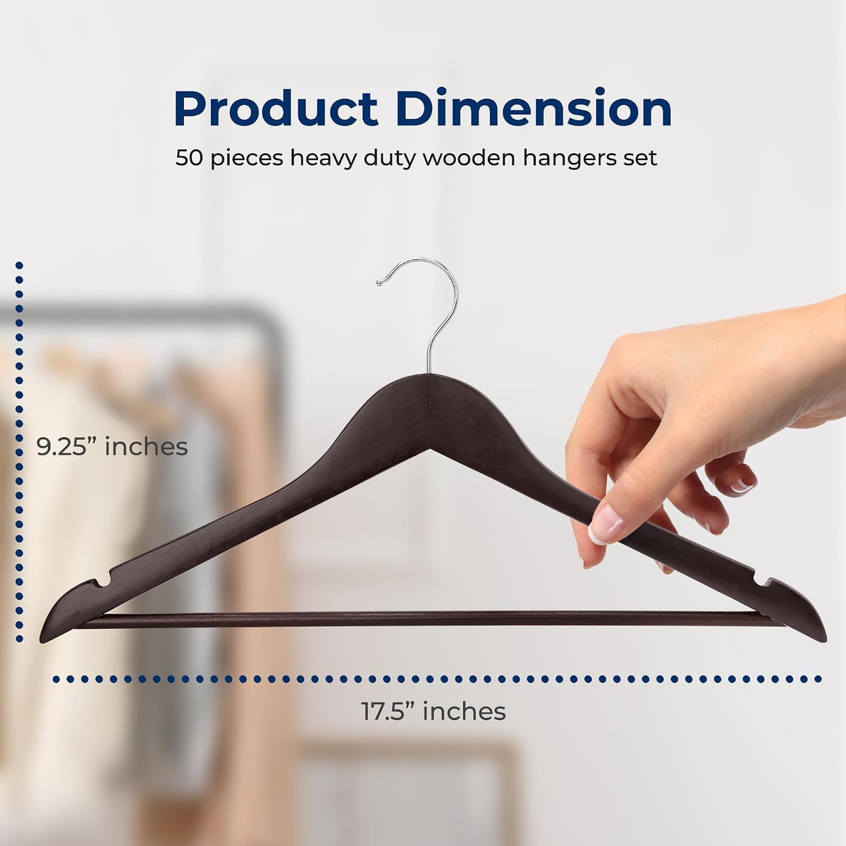 SereneLife Wooden Hangers 50 Pack - Durable & Slim Coat Hanger - Wood Hangers for Coats, Suits, Jackets, Closet & Pants - Suit Hanger with 360-Degree Rotatable Hook and Shoulder Grooves (Brown Color)