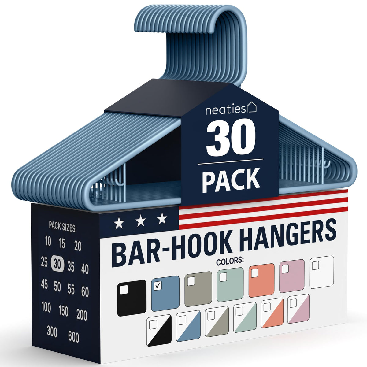 Plastic Hangers 30 Pack – Made in the USA – 6lb Capacity Standard Clothes Hangers with Strap Hooks for Dresses, Lingerie, Shirts, Pants, and Jackets – White