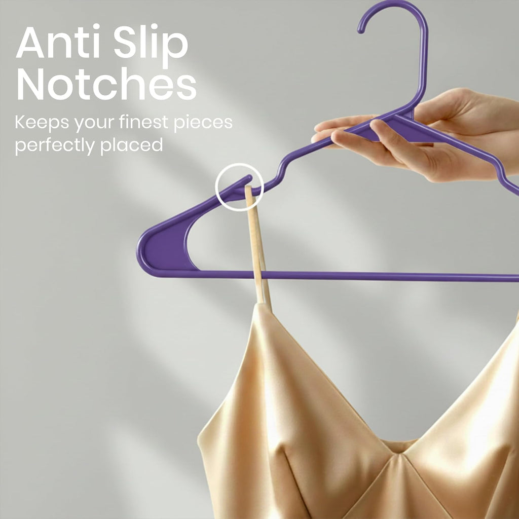 Utopia Home Plastic Hangers 50 Pack – Space Saving Clothes Hanger Purple