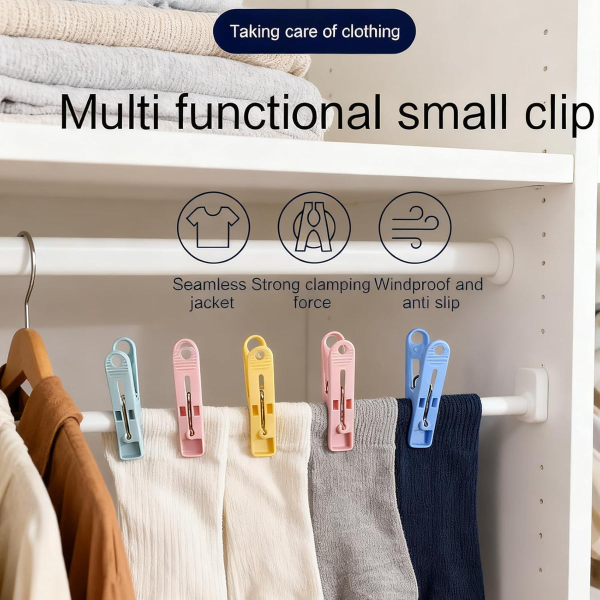 40-Pack Multipurpose Plastic Clothespins for Laundry & Crafts