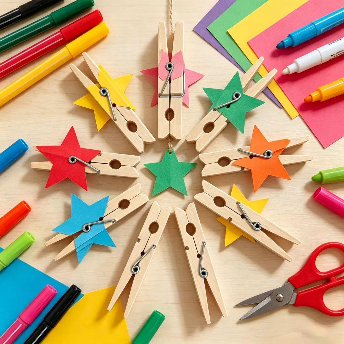 300PCS 2.9-inch Wooden clothespins, Large Wooden clothespins, Decorative Clips, Strong Grip, Multi-Purpose Clips, Suitable for Crafts, Hanging Clothes, and Hanging Pictures