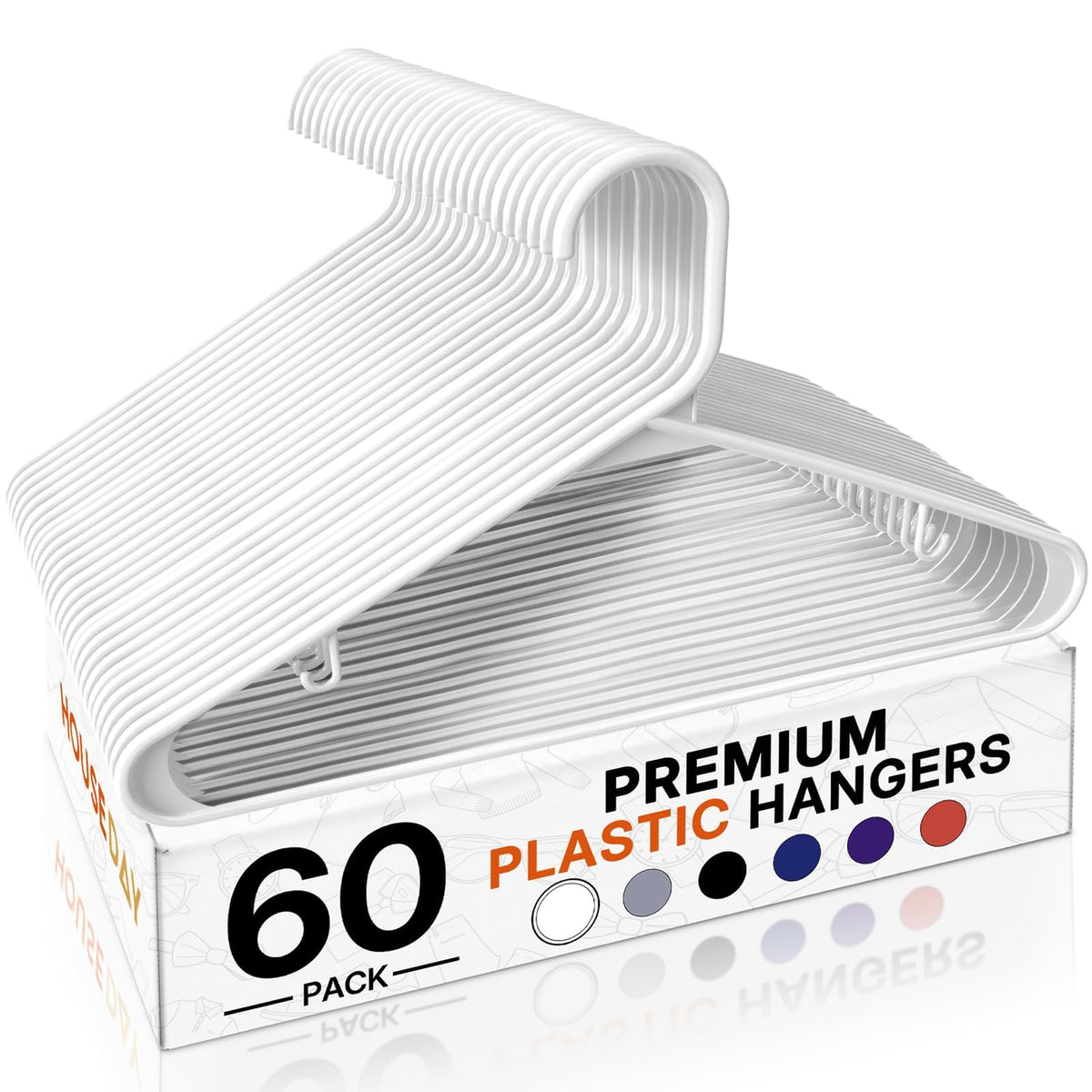 HOUSE DAY Black Plastic Hangers 60 Pack, Slim Space-Saving Clothes Hangers