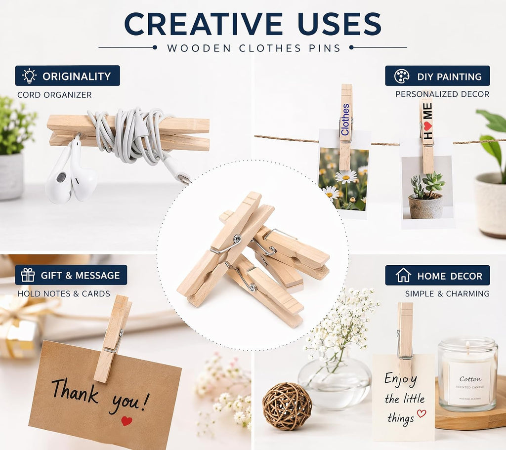 Clothes Pins Wooden Large Clothespin for Laundry 3.5 inch【100 Pack】
