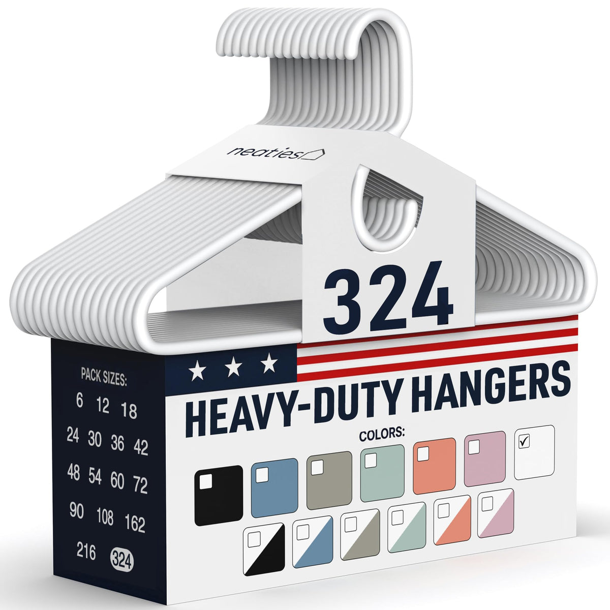 Heavy Duty Clothes Hangers 18 Pack – Made in the USA – 8lb Capacity Plastic Hangers for Adult Clothing – Durable for Pants, Coats, Jackets, or Jeans – White