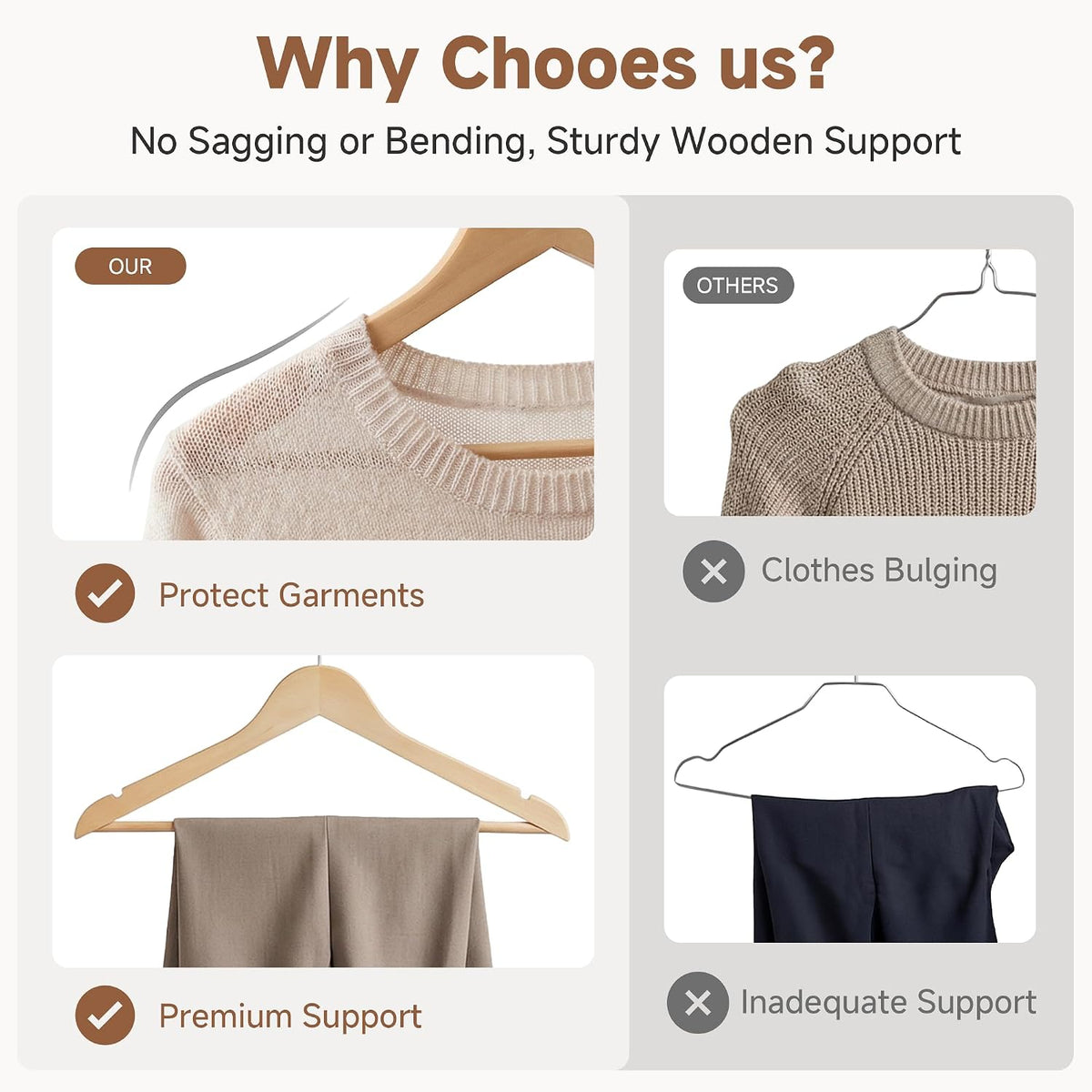 StorageWorks Wooden Coat Hangers, 20 Pack Wood Clothes Hanger for Closet