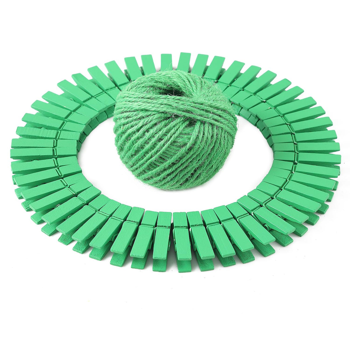 HSTECH 100 Pcs White Mini Natural Wooden Clothespins and 82 Ft Jute Twine, Baby Clothes Pins, 1.38in Craft Photo Clips for Home School Arts Crafts Decor, DIY Decoration's, Arts and Crafts, Weddings
