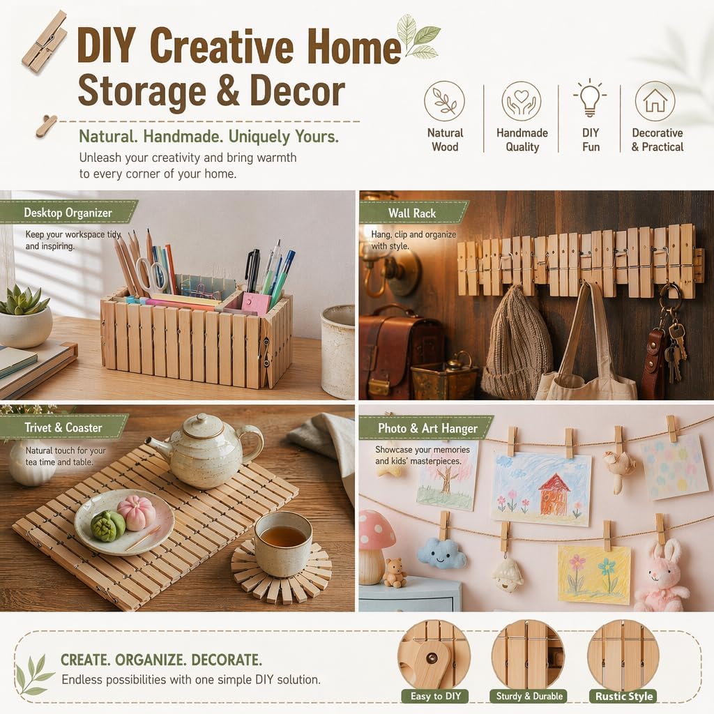 Clothes Pins Wooden Large Clothespin for Laundry 3.5 inch【100 Pack】