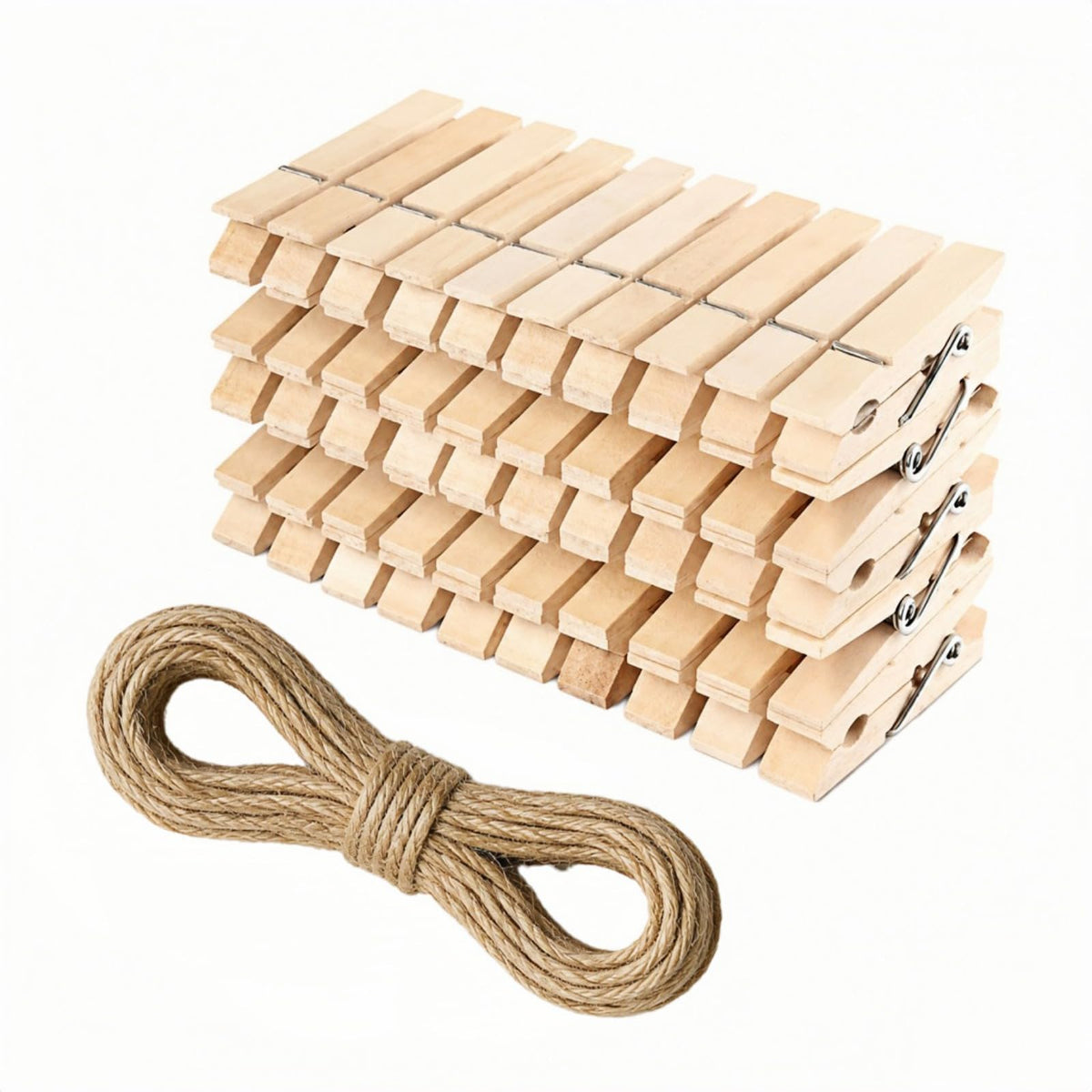 1.4 Inch Mini Wooden Clothespins, 50 Pack Natural Birch Wood Clips with Spring for Crafts, Photo Hanging, DIY Projects, Party & Home Decoration Jute Twine Clothing Line(Pink)