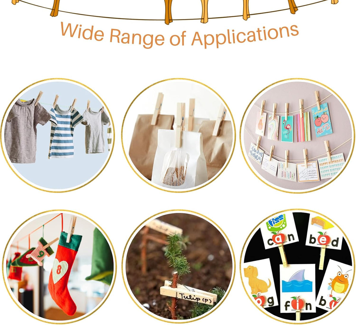 24 PCS Wood Clothespins - 3.55 Inch Clothes Pins Heavy Duty Outdoor