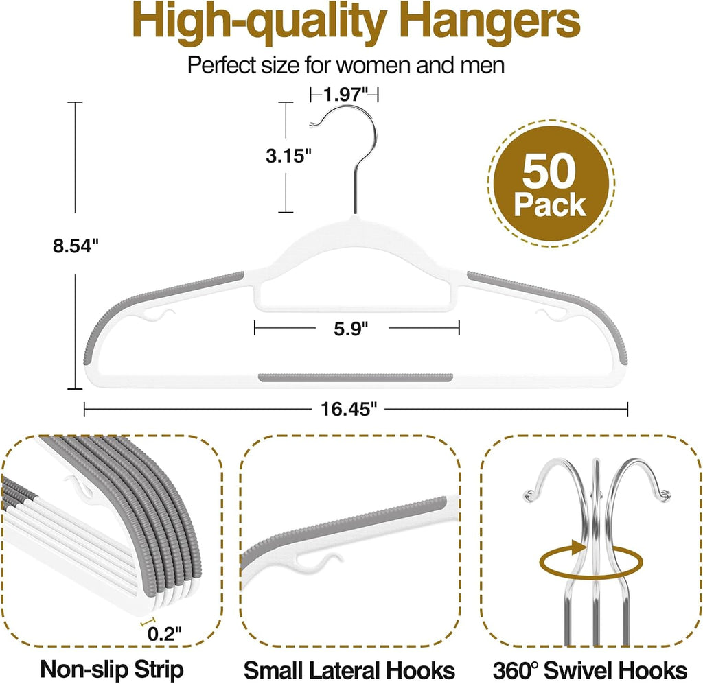Plastic Hangers 50 Pack, 16.5" Non-Slip Clothes Hangers Heavy Duty