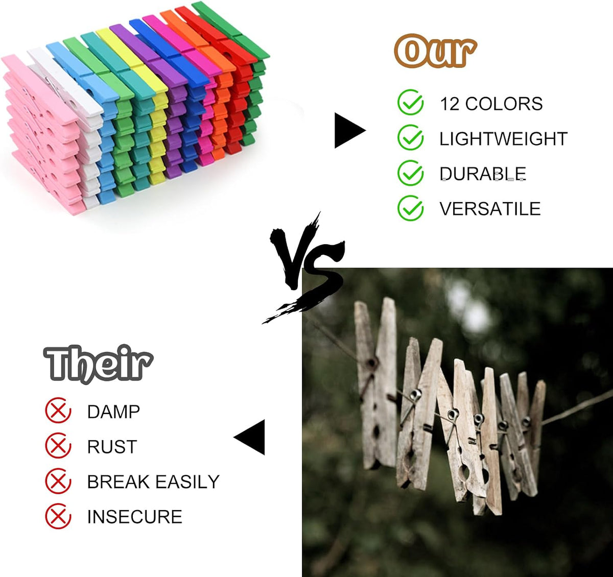Phinus 72 Pcs Colorful Wooden Clothes Pins, 2.9 Inch 12 Colors Clothes Pins for Hanging Clothes, Pictures, Photos, Classroom, Crafts, Decoration, Colorful Clothespins Heavy Duty