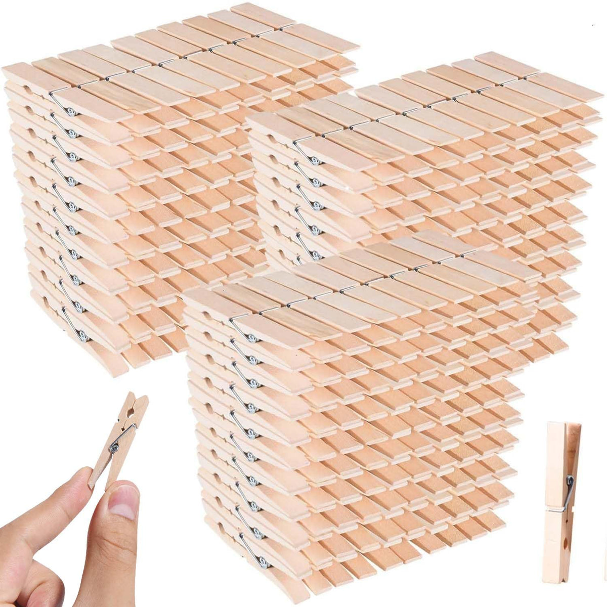 SenseYo 100 Pcs 1.9 Inch Wooden Clothes Pins Heavy Duty Natural Wood Clips Clothespins with Rust Resistant Spring for Hanging Pictures Chip Bags DIY Crafts Photos Drying Laundry Classroom Decoration