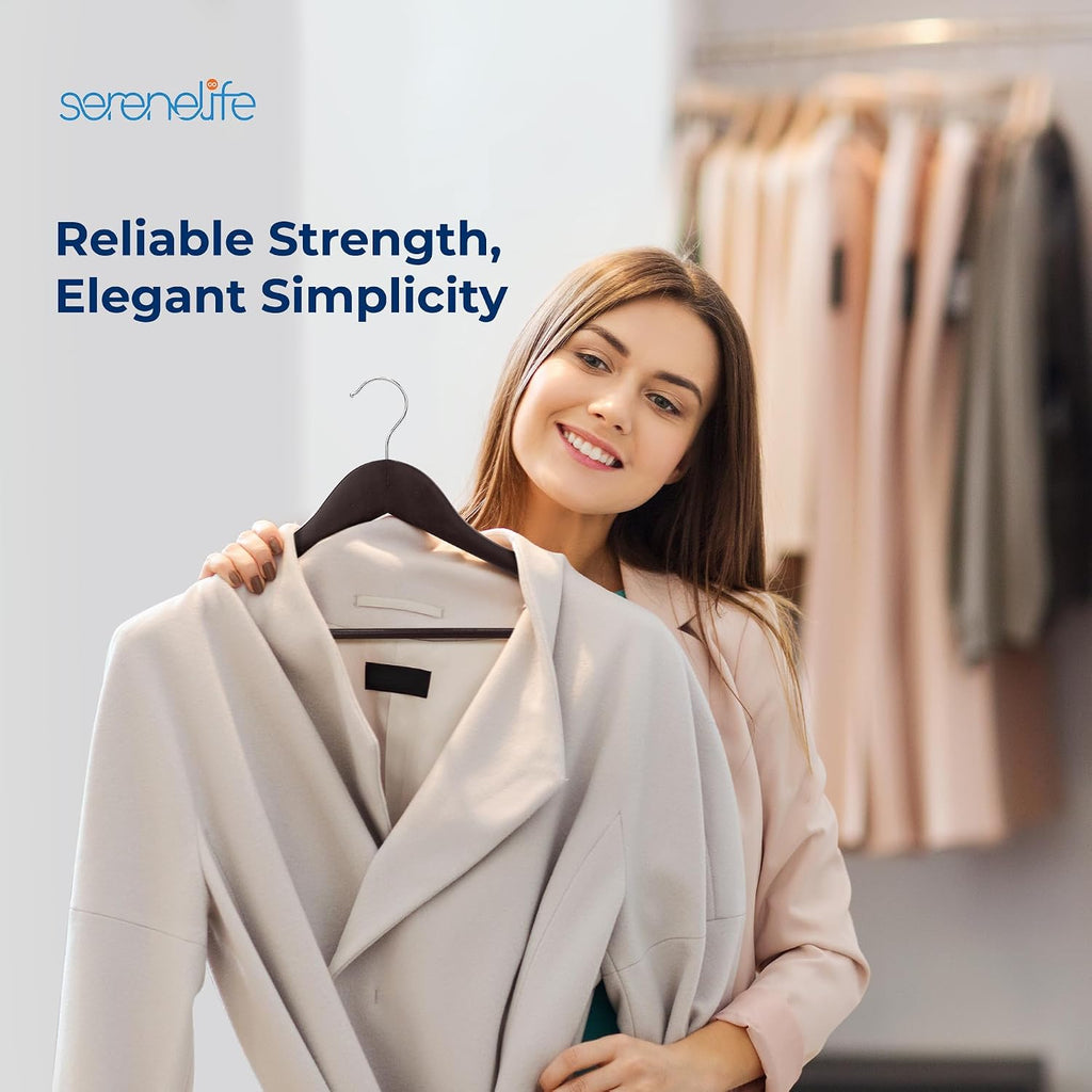 SereneLife Wooden Hangers 50 Pack - Durable & Slim Coat Hanger - Wood Hangers for Coats, Suits, Jackets, Closet & Pants - Suit Hanger with 360-Degree Rotatable Hook and Shoulder Grooves (Brown Color)