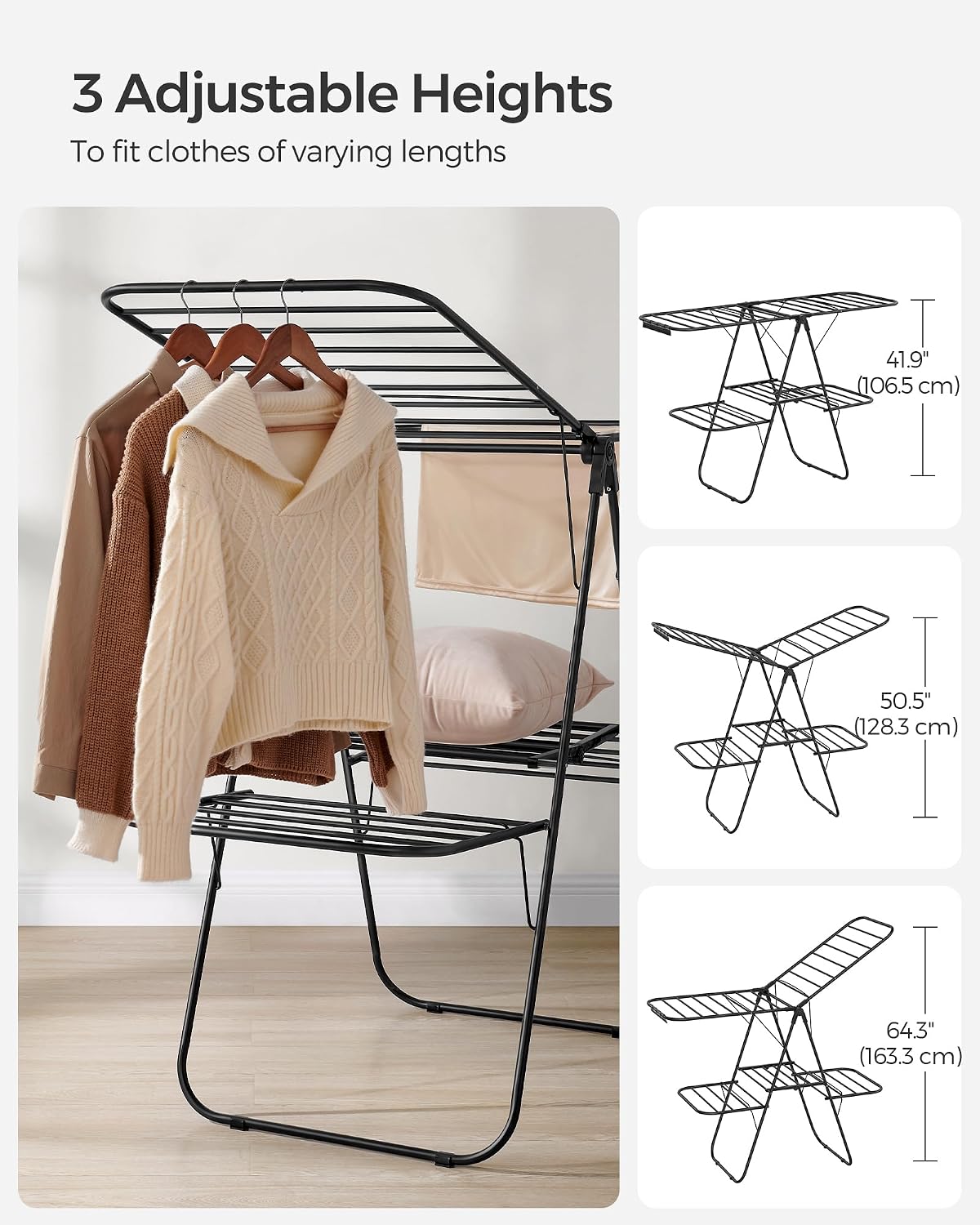 SONGMICS Clothes Drying Rack, Foldable 2-Level Stee Laundry Drying Rack