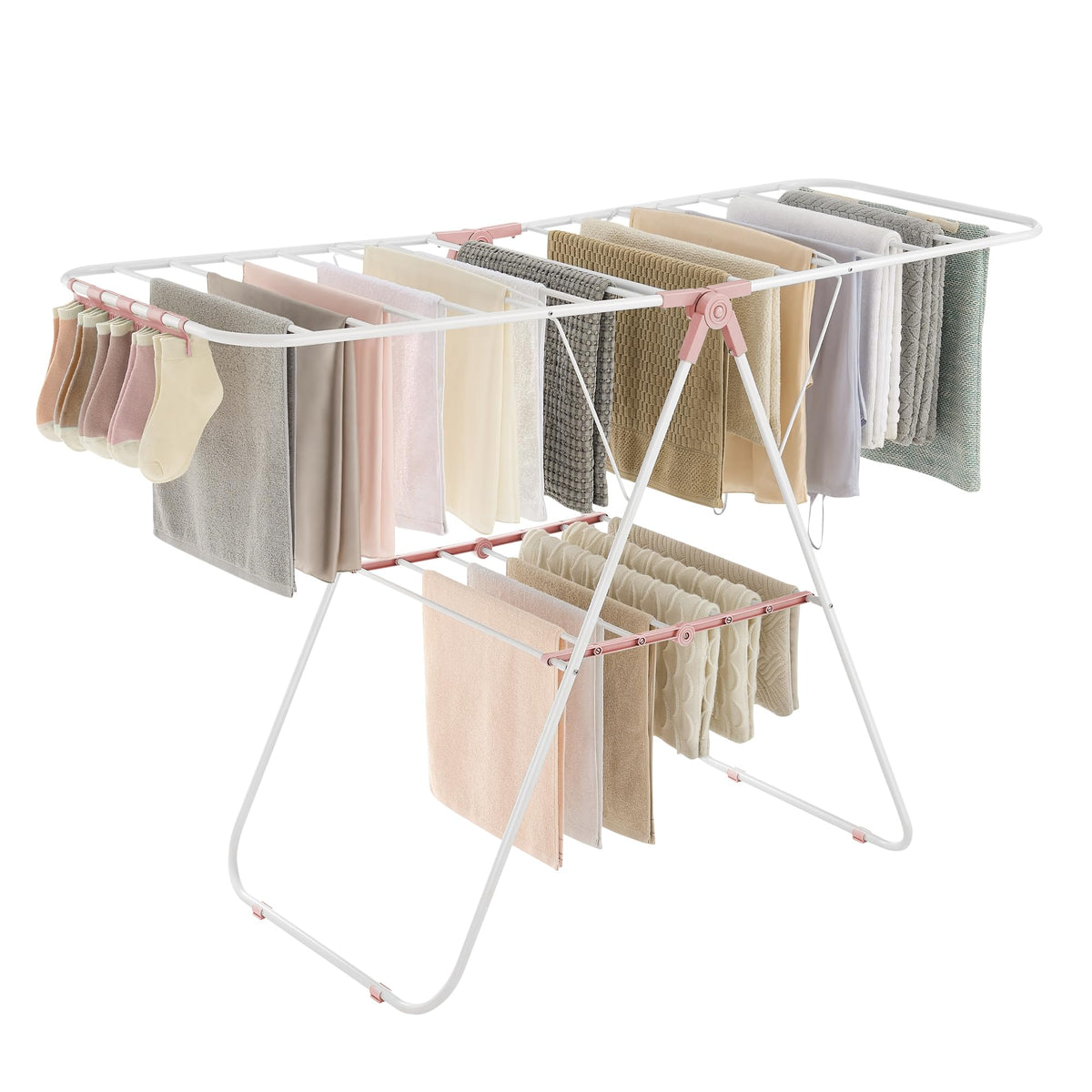 SONGMICS Clothes Drying Rack, Foldable 2-Level Stee Laundry Drying Rack