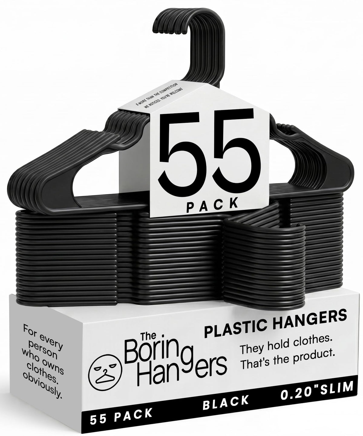 White Plastic Hangers 55 Pack - 10 lb Heavy Duty Plastic Clothes Hangers for Closet - 0.20" Thin, Slim & Space Saving White Coat Hangers for Shirts, Dresses, Jackets, Pants