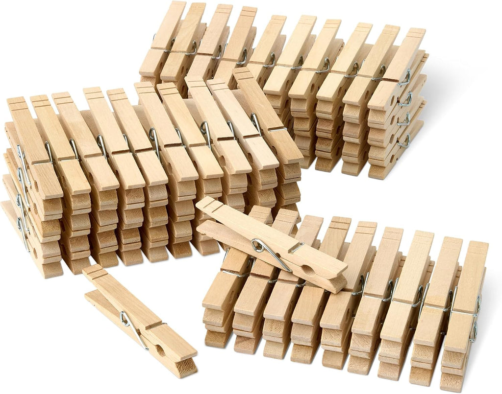 Amazon Basics Birch Wood Clothespins with Strong Spring-Loaded Grip, Holds up to 3 lbs, Pack of 100