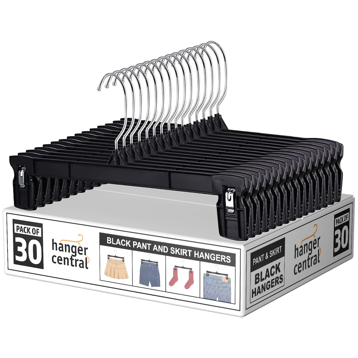 12 inch 30 Pack Pants Hangers Slim Plastic Black