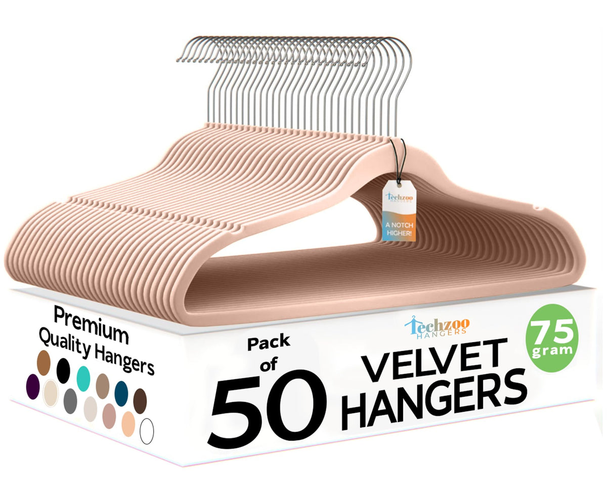 Techzoo 50 Pack New Premium Quality Velvet Hangers Ultra Thin Non Slip Adult Felt Space Saving Hangers for Closet Heavy Duty Coat Pants Jackets Dress Hangers 360° Swivel Hook Hold Upto 10 lbs Black