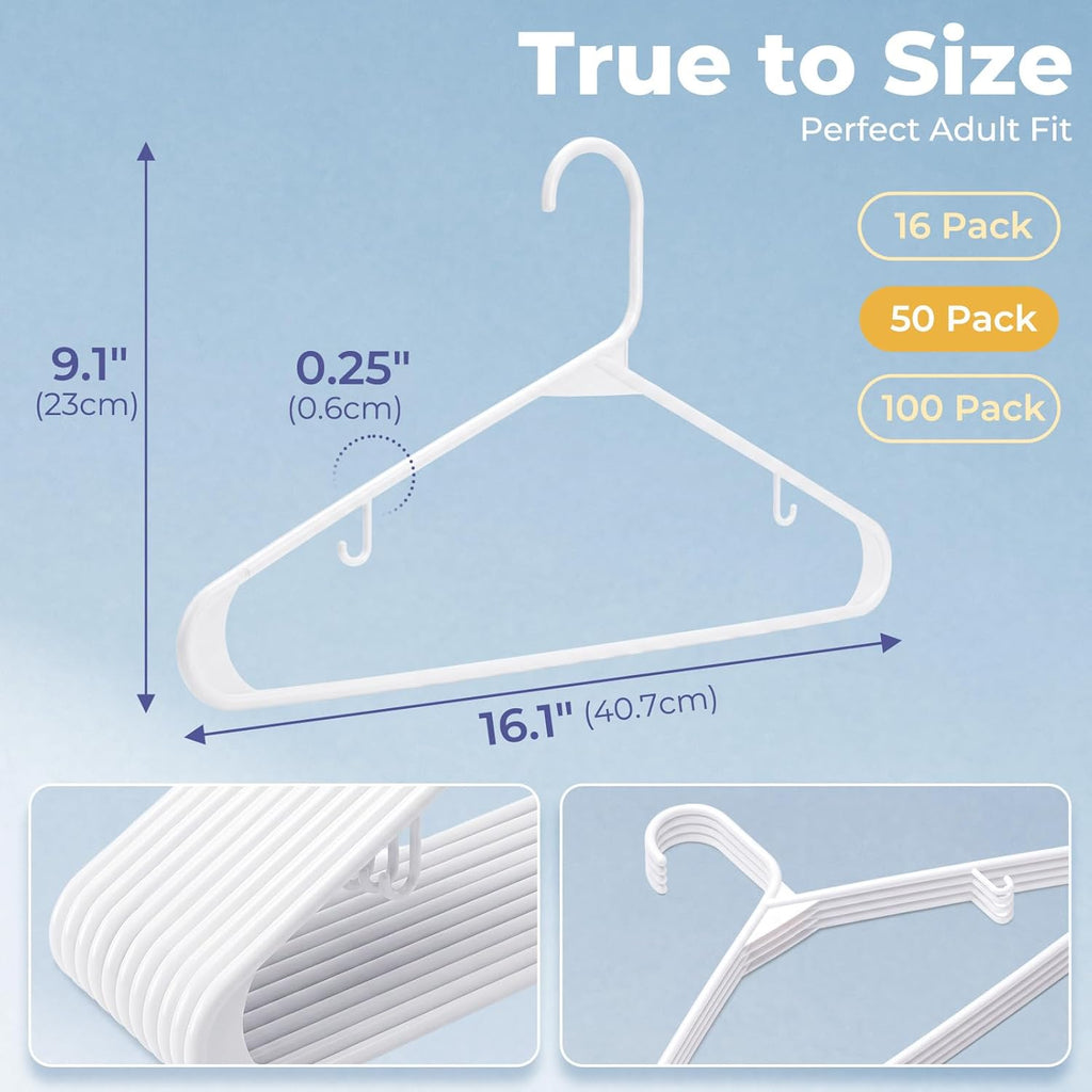 HOUSE DAY White Plastic Hangers 50 Pack, Slim Space-Saving Clothes Hangers
