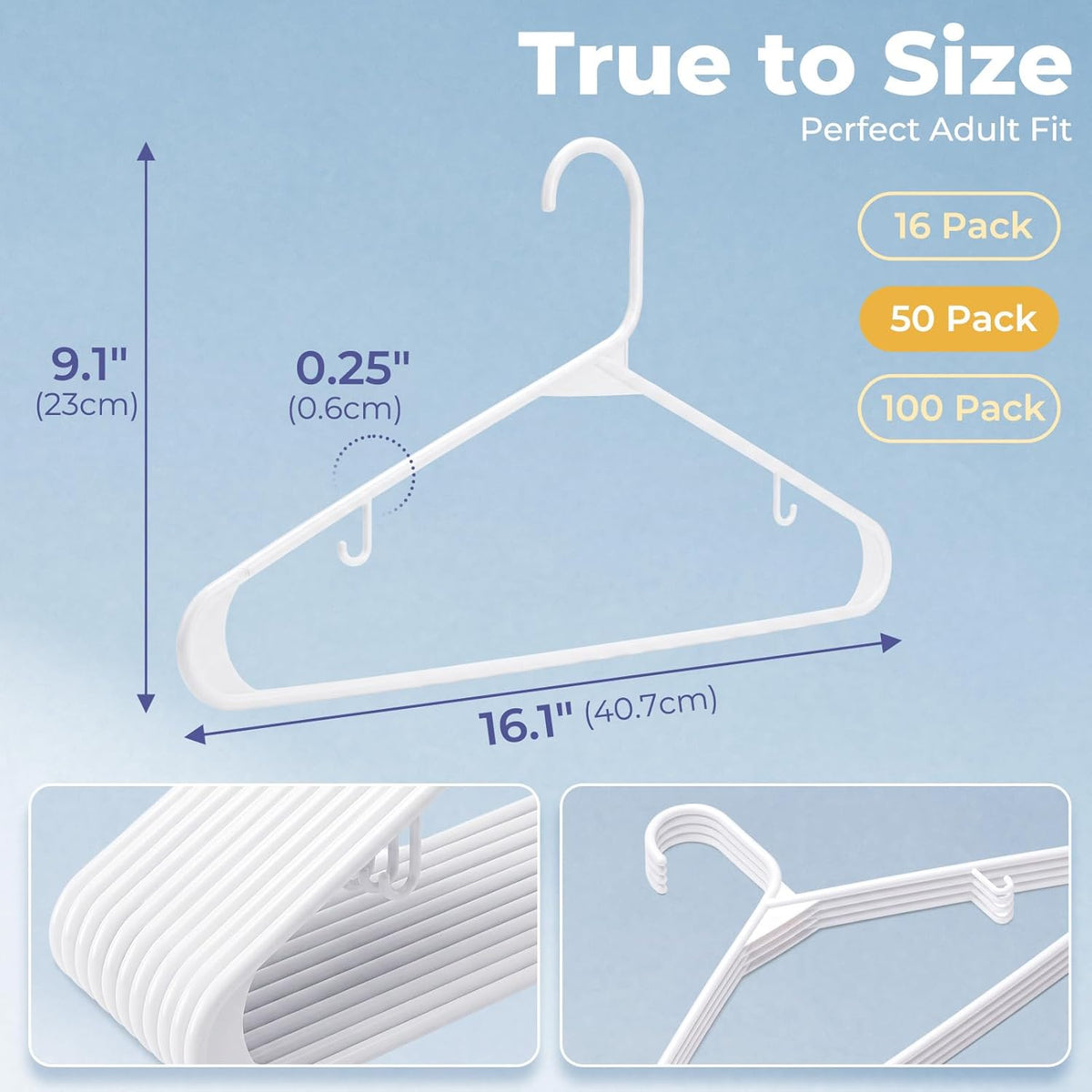 HOUSE DAY White Plastic Hangers 50 Pack, Slim Space-Saving Clothes Hangers