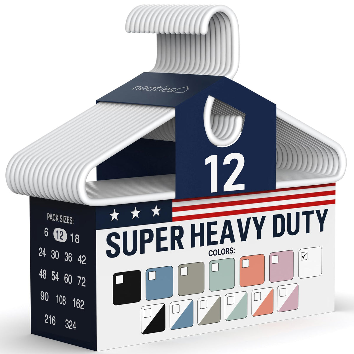 Super Heavy Duty Clothes Hangers 18 Pack – Made in the USA - 10lb Capacity, Thick Plastic Hangers for Pants, Coats, Jackets, Jeans and Adult Clothing – White