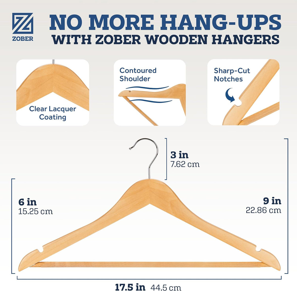 Zober Wooden Hangers 20 Pack, Heavy Duty Clothes Hangers, Non Slip, Natural