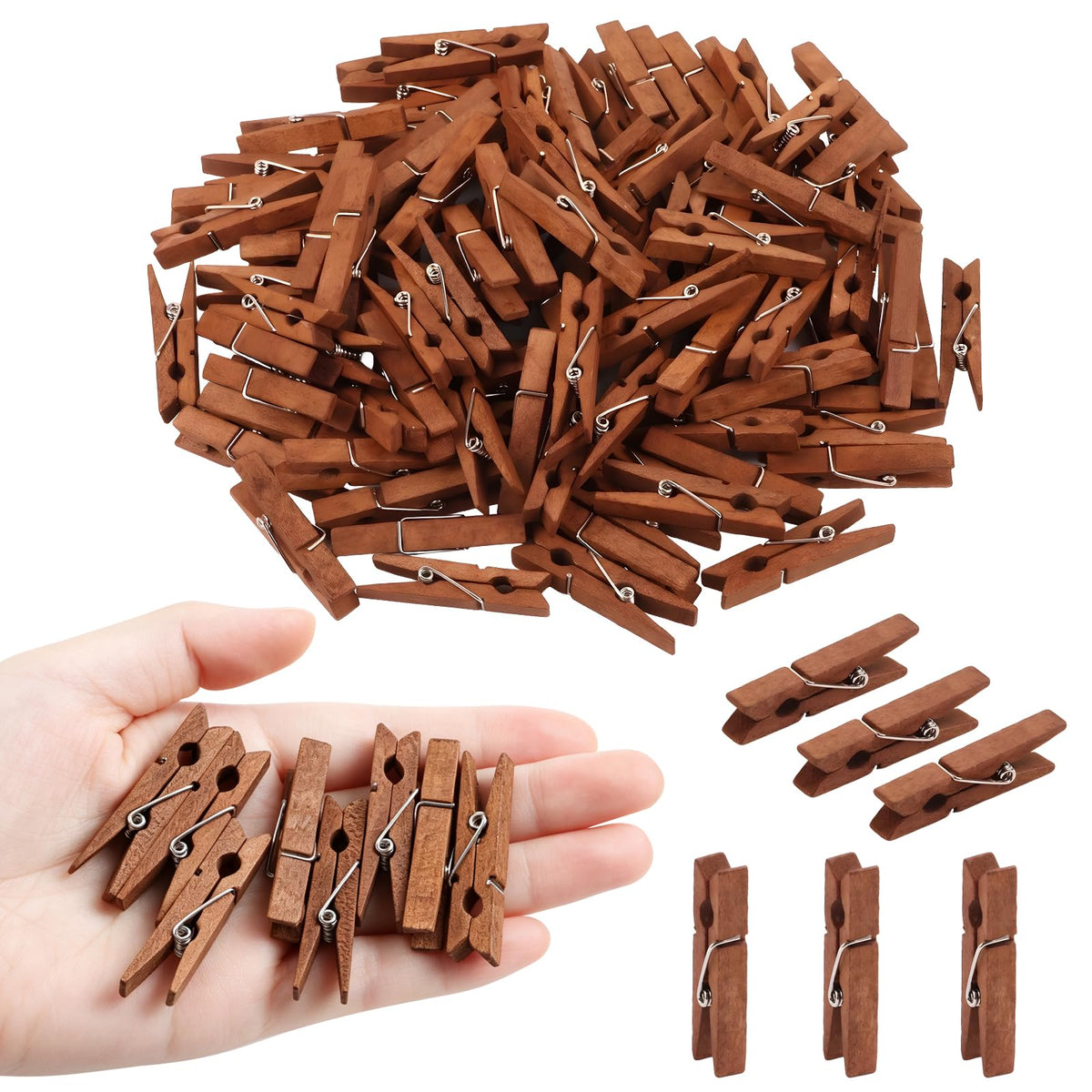 KIMOBER 1.77Inch Wooden Clothespins,Sturdy Natural Wooden Craft Peg Pins Clips for Photos Pictures Paper Crafts,100pcs