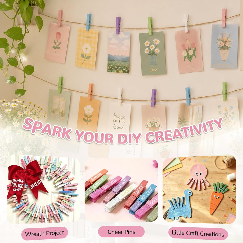 100Pcs Colored Clothespins Pastel 2.9 Inch Clothes Pins Wooden Cheer Bulk
