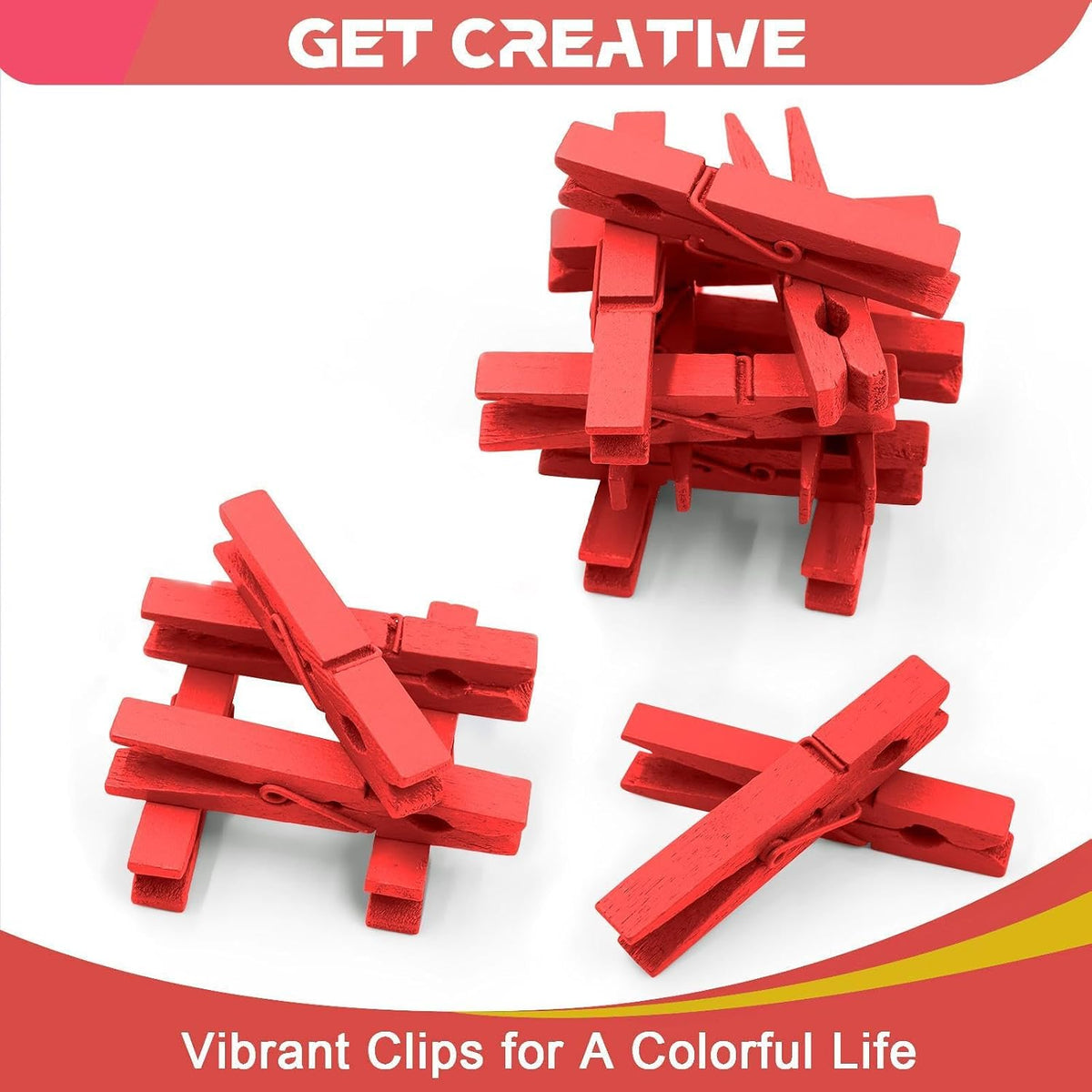 100 Pcs Red Clothes pins - 2.9 Inch Wooden Clothespins Cheer Clips
