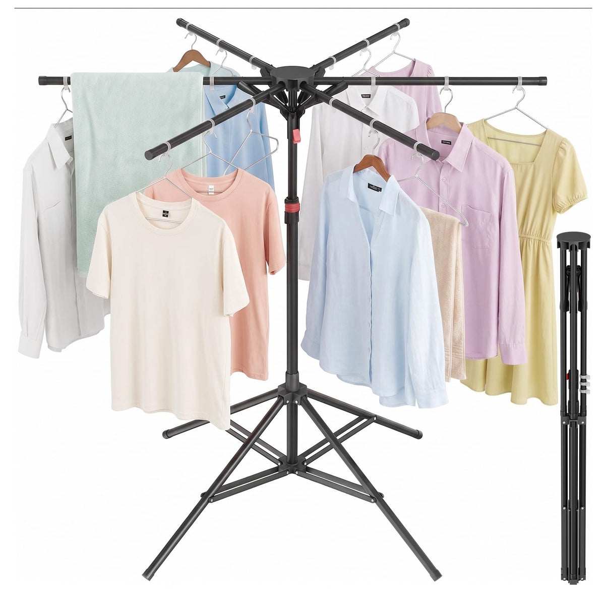 Portable Tripod Clothes Drying Rack, Foldable 4-Bar Rack for Space Saving