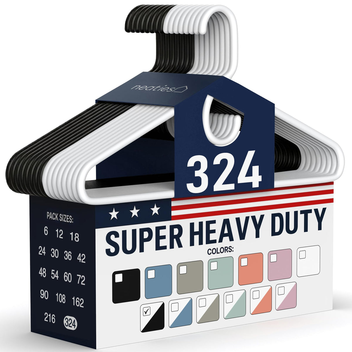 Super Heavy Duty Clothes Hangers 18 Pack – Made in the USA - 10lb Capacity, Thick Plastic Hangers for Pants, Coats, Jackets, Jeans and Adult Clothing – White