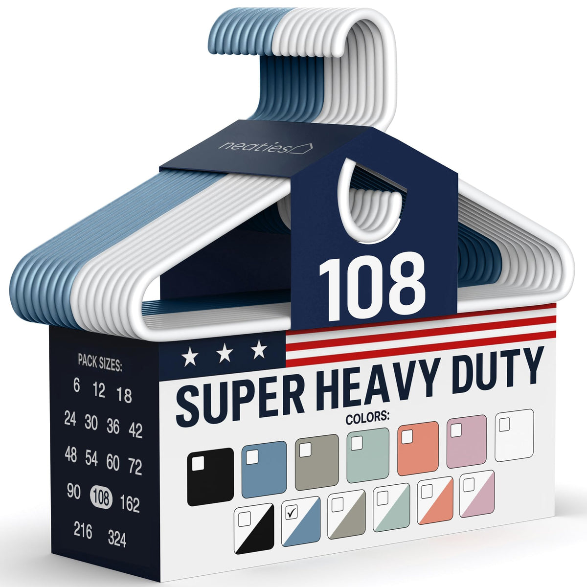 Super Heavy Duty Clothes Hangers 18 Pack – Made in the USA - 10lb Capacity, Thick Plastic Hangers for Pants, Coats, Jackets, Jeans and Adult Clothing – White