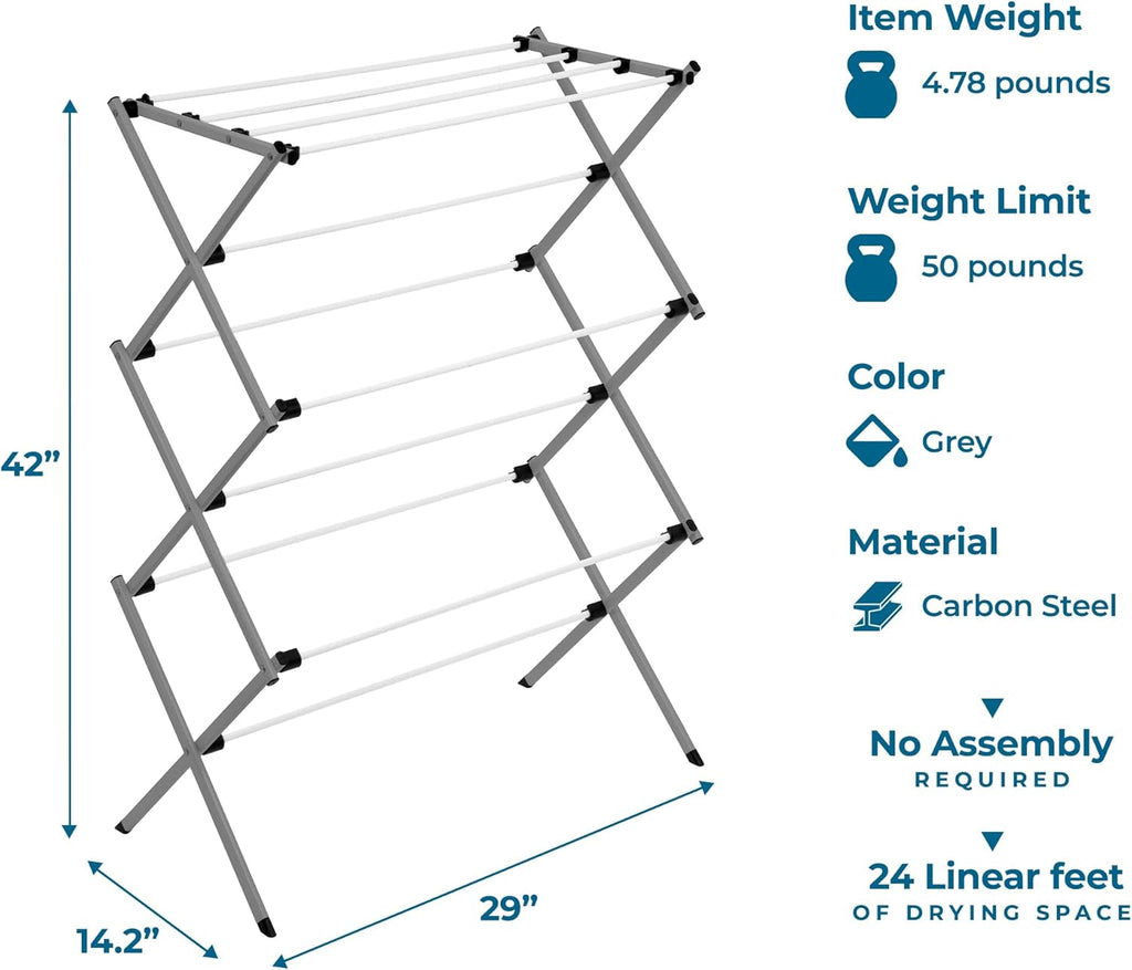 Honey-Can-Do 6-Tier Collapsible Steel Clothes Drying Rack, 24 ft, White
