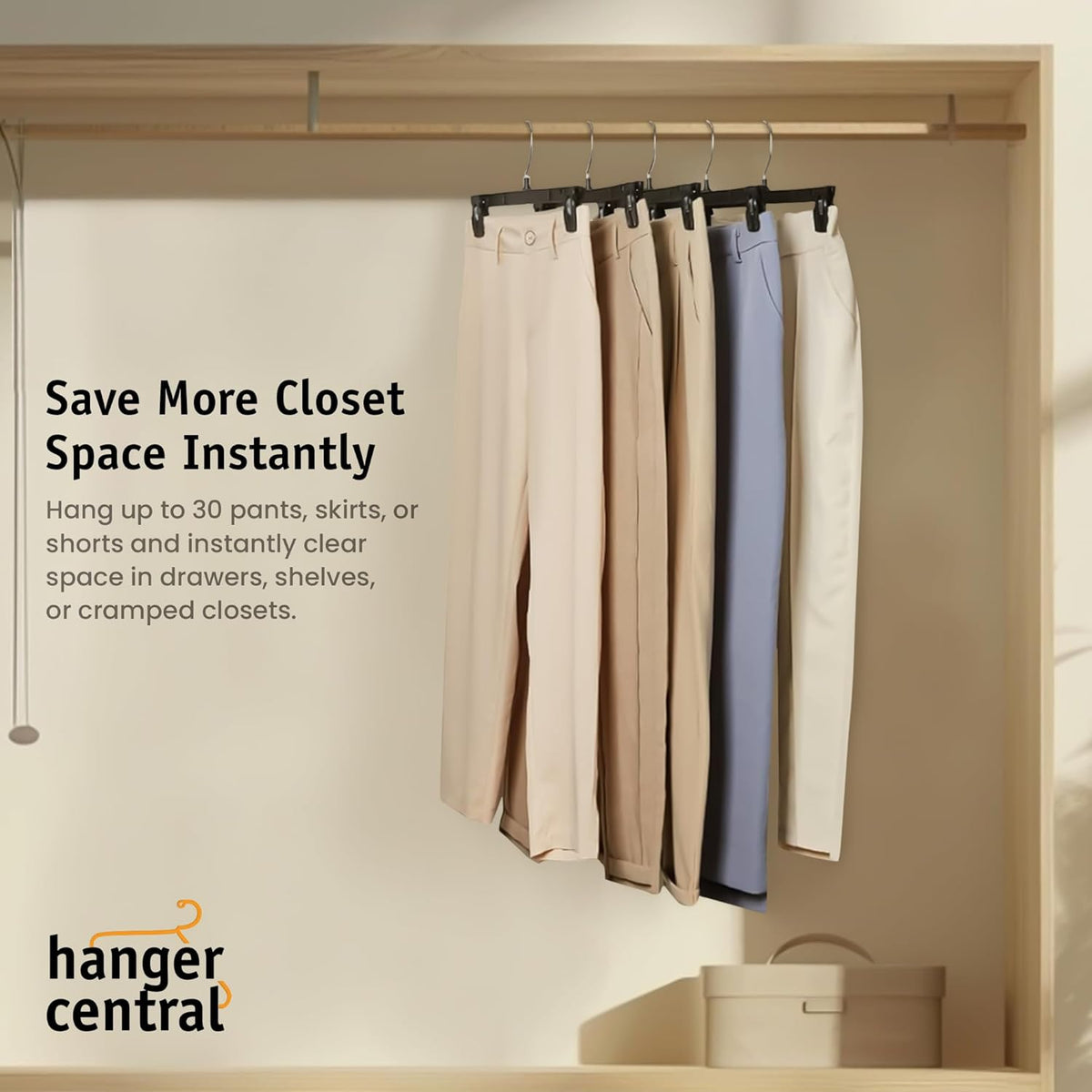 12 inch 30 Pack Pants Hangers Slim Plastic Black